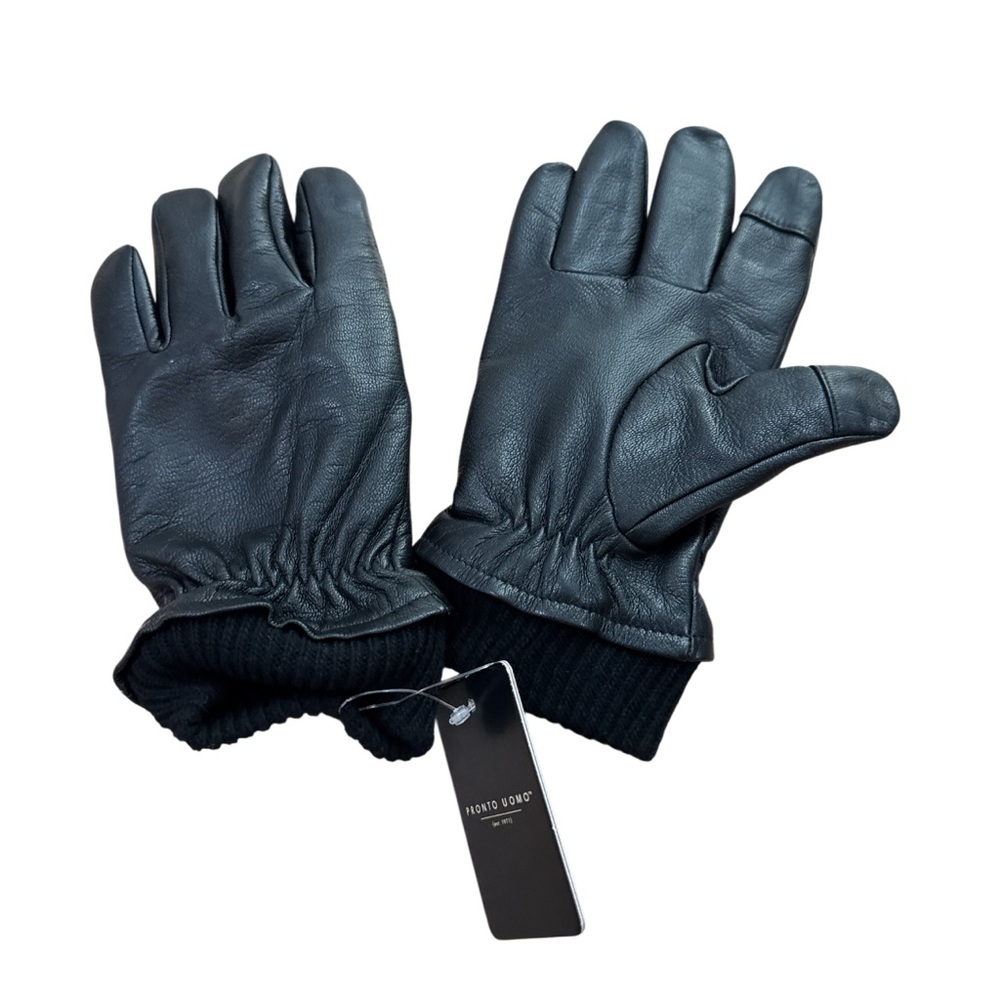NWT Men’s Natural‎ Full Grain Leather Soft Lining Touch Screen Wool Cuff M Black